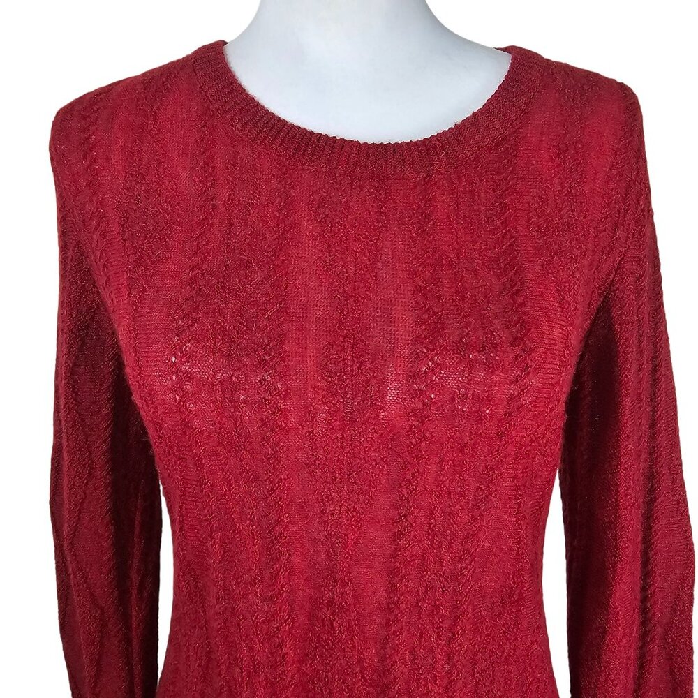 Peruvian‎ Connection Baby Alpaca Cable Knit Tunic Sweater S Red Luxe Lightweight - Picture 3 of 10